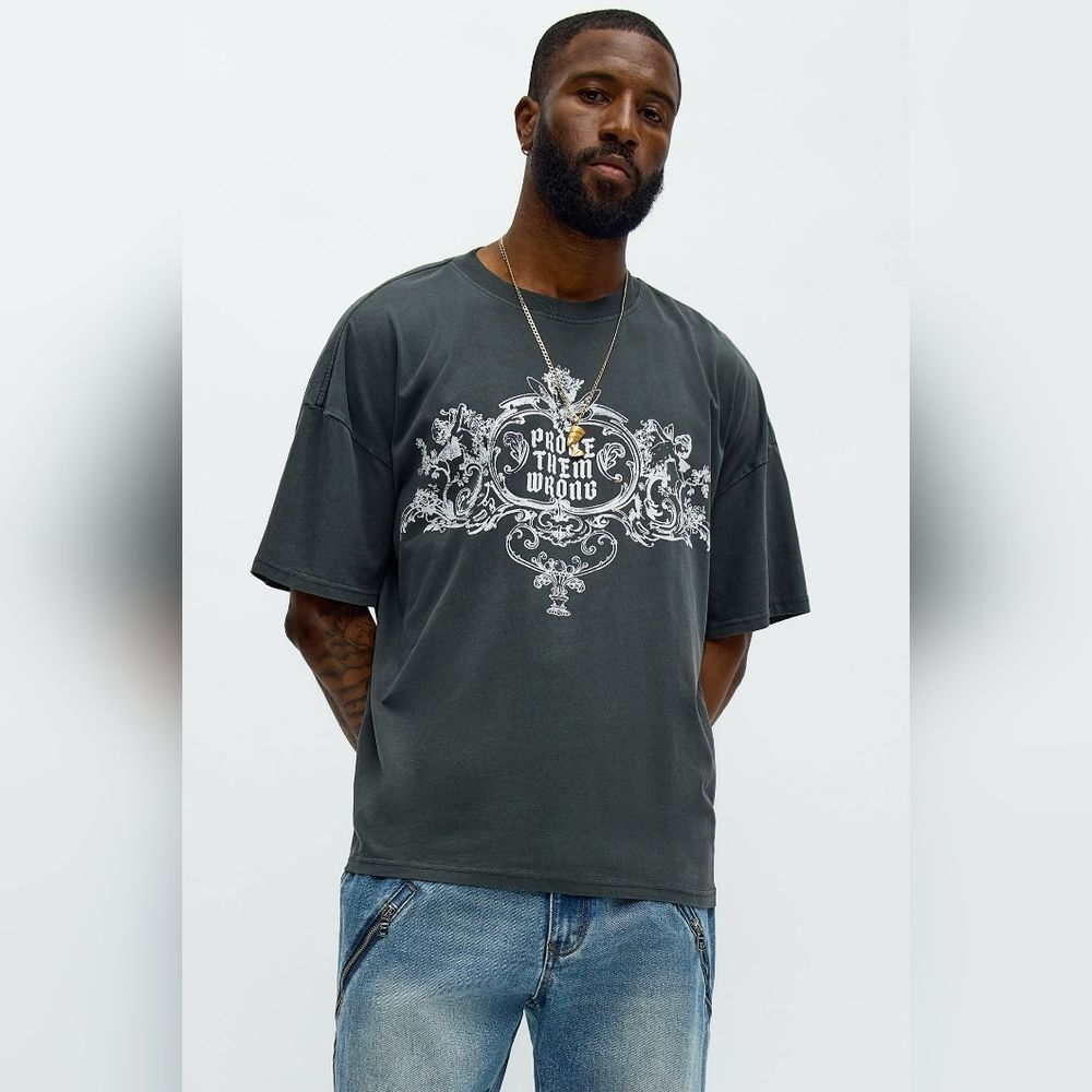 NovaMen Men's Graphic Oversized Tee in Black & White "Prove Them Wrong"